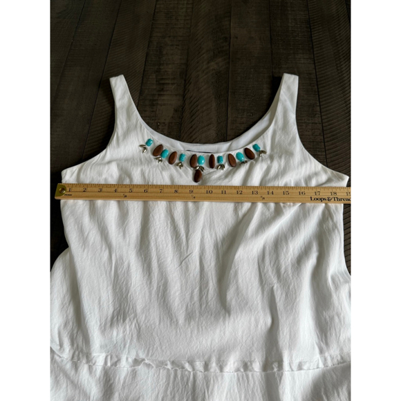 White Tiered Sundress with Beaded Neckline Size 16 Y2K - Picture 3 of 7